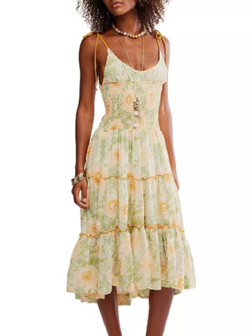 FREE PEOPLE NWT Adriel Tie Strap Tiered Midi Dress Size M